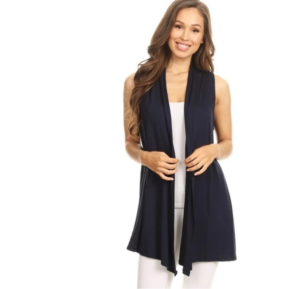 Kristin Nicole Sleeveless Draped Open Front Cardigan Vest